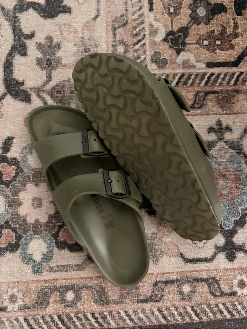 Birkenstock Women's Olive Green Two-Buckle Slide Sandals